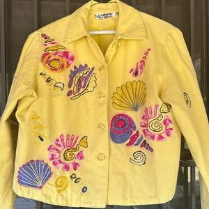 ANAGE Vintage Rare Women’s SIZE L YELLOW with Multi-Colored embroidered Jacket
